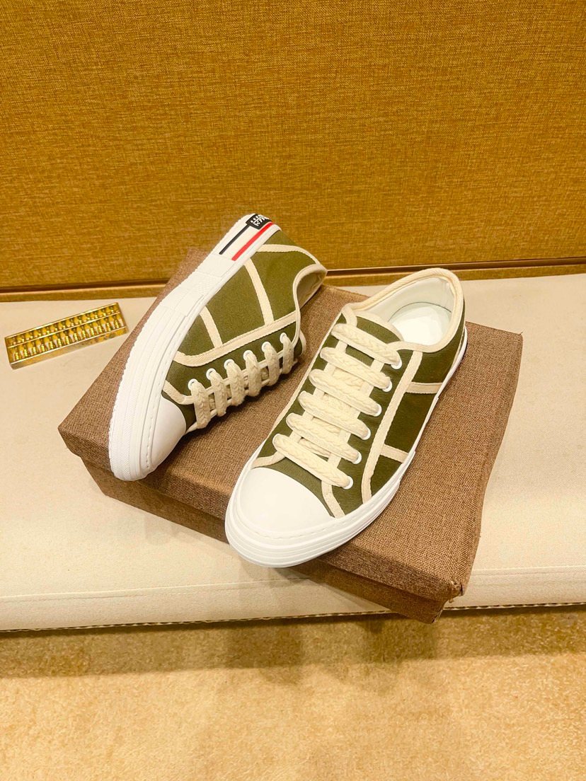 Olive Green and White Low-Top Sneakers